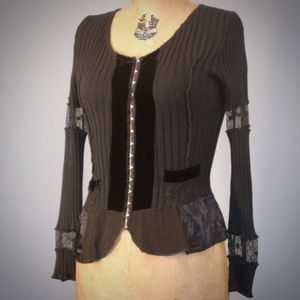 STEFFI DOBRINDT black velvet/rib knit/etc cardigan
